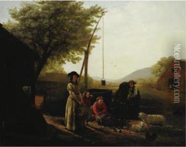 Spring Morning By The Kitchen Door Or Preparing For Market Oil Painting - Jerome B. Thompson