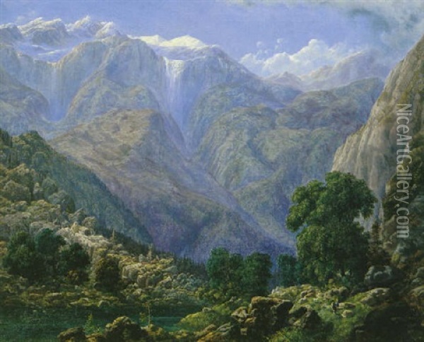 Schweizer Alpenlandschaft Mit Der Jungfrau Oil Painting - Johann Wilhelm Schirmer