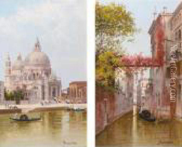 A Pair Of Venetian Views: Santa Maria Della Salute; Palazzo Albrizzi Oil Painting - Antonietta Brandeis