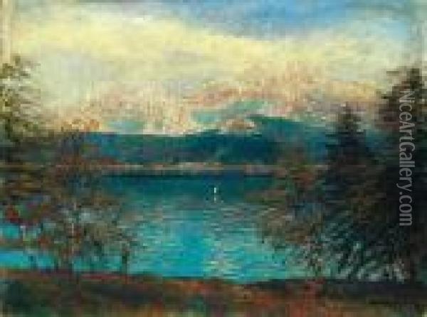 Tarn With A Sailing Boat Oil Painting - Laszlo Mednyanszky