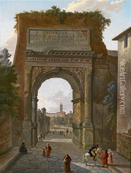 Eine Ansicht Des Titusbogens In Rom Oil Painting - Jean Jacques Francois Taurel