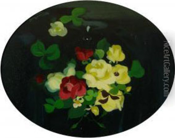 Still Life With Yellow, Red And White Roses Oil Painting - James Stuart Park