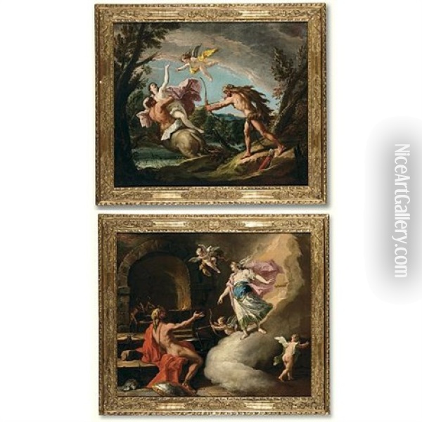 The Rape Of Deianiera (+ Venus And Vulcan; Pair) Oil Painting - Gaspare Diziani
