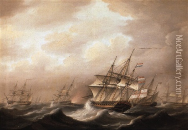 British Convoy In A Gale During The American War Of Independence Oil Painting - Nicholas Pocock