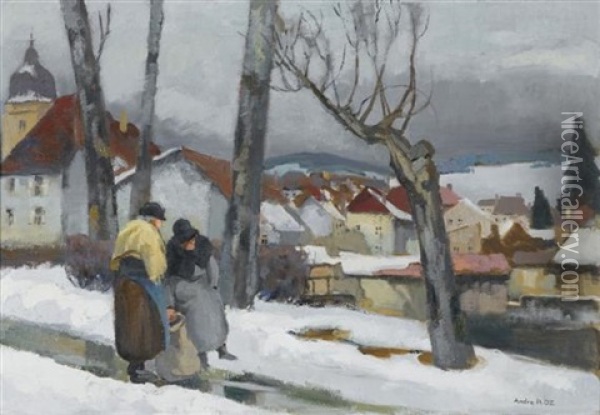 Hiver A Pontarlier Oil Painting - Andre Roz