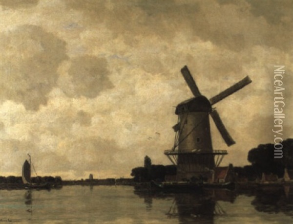 Windmuhle Am Ufer Oil Painting - Gilbert Von Canal