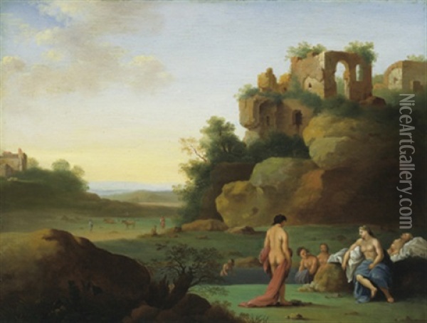 Badende Nymphen In Einer Sudlichen Landschaft Oil Painting - Cornelis Van Poelenburgh