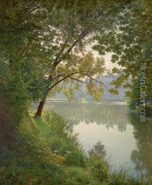 From Waters Edge Oil Painting - Henri Biva