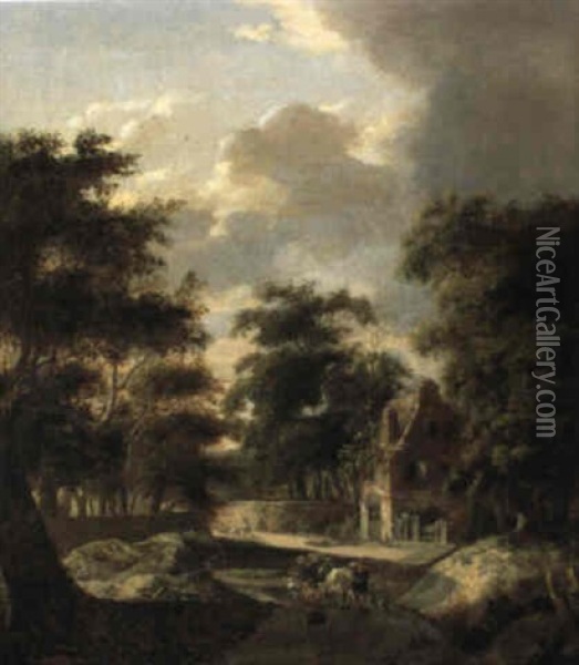 Landschaft Mit Hof, Hirten Und Herde Oil Painting - Cornelis Gerritsz Decker