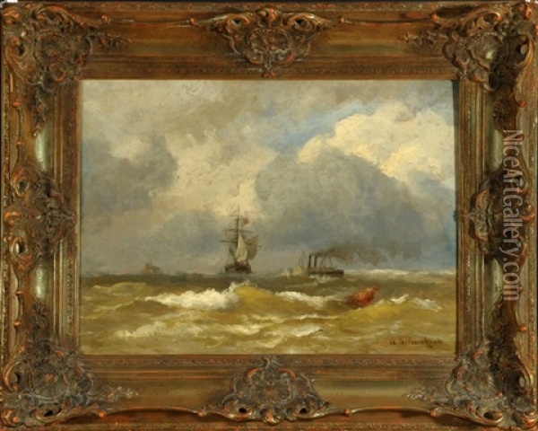 Segel- Und Dampfschiff Auf Sturmischer See Oil Painting - Andreas Achenbach
