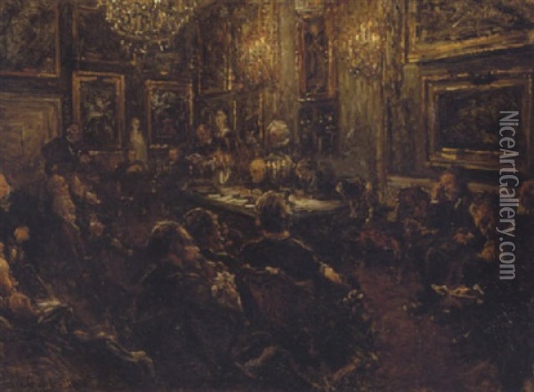 En Akademiradsforsamling Pa Charlottenborg I 1904 Oil Painting - Viggo Johansen