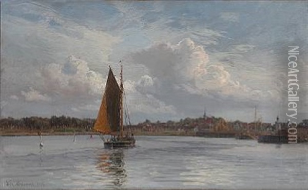 View Of Gilleleje Fishing Harbour Oil Painting - Vilhelm Karl Ferdinand Arnesen