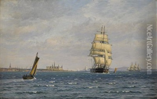Oresund, Vy Mot Fredriksborgs Slott Oil Painting - Vilhelm Karl Ferdinand Arnesen