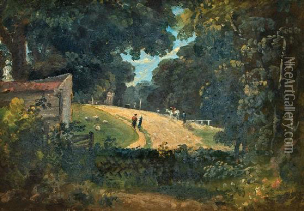 Driveway To A Grand House, Hampstead Oil Painting - William George Jennings