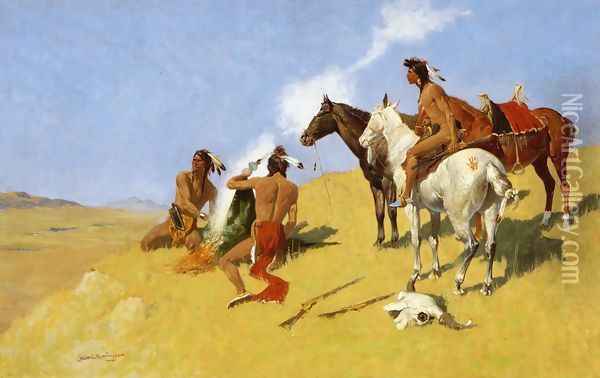 The Smoke Signal Oil Painting - Frederic Remington