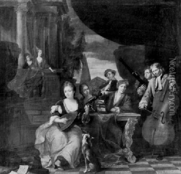 A Musical Party Oil Painting - Balthasar Van Den Bossche