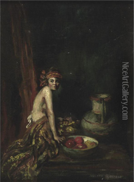 Model With Bowl Of Fruit Oil Painting - Indiana Gyberson