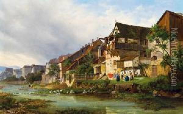 Ansicht Der Vorstadt In Meissen Oil Painting - Gottfried Johann Pulian