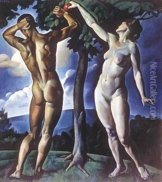 Adam and Eve 1920 Oil Painting - Karoly Patko