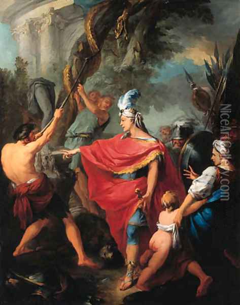 Hezekiah destroying the brazen serpent Oil Painting - French School