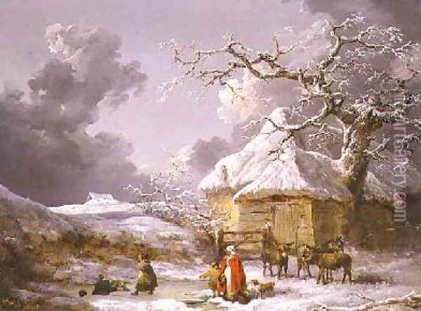 A Fall on the Ice Oil Painting - George Morland