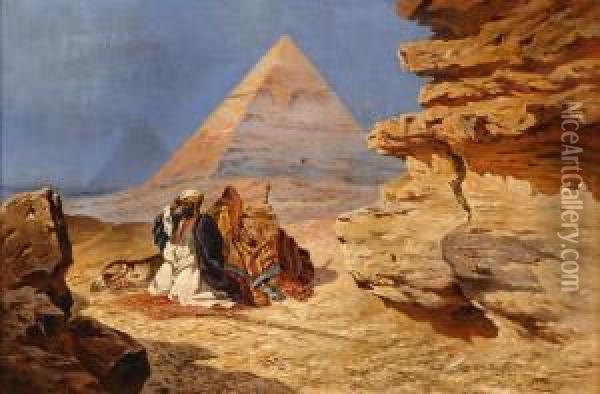Das Gebet Vor Den Pyramiden. Oil Painting - Friedrich Perlberg