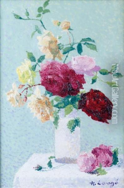 Vase De Roses Oil Painting - Achille Lauge