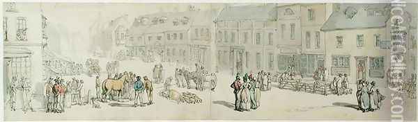 The High Street on Market day, Newport, Isle of Wight, c.1797-1800 Oil Painting - Thomas Rowlandson
