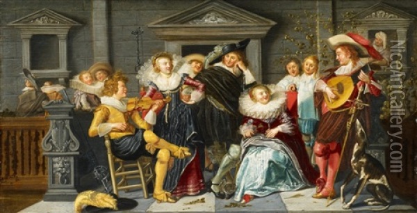 Merry Company Making Music On A Terrace Oil Painting - Dirck Hals