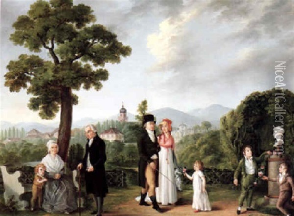 Daniel Schlumberger And His Family In An Alpine Landscape Oil Painting - Francois Joseph Wachsmuth