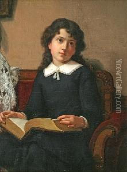 Girl Reading Oil Painting - Lemuel Everett Wilmarth