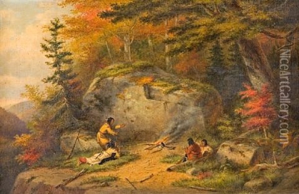 Autumn In West Canada, Chippeway Indians Oil Painting - Cornelius David Krieghoff