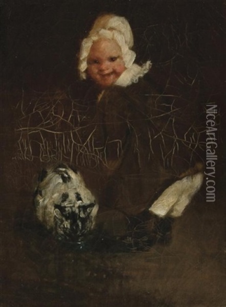 Baby With Cat Oil Painting - George Benjamin Luks
