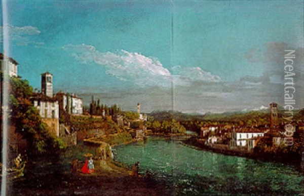 A View Of Vaprio And Canonica, Looking Northwest Oil Painting - Bernardo Bellotto