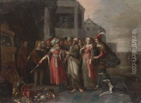 Croesus And Solon Oil Painting - Frans II Francken