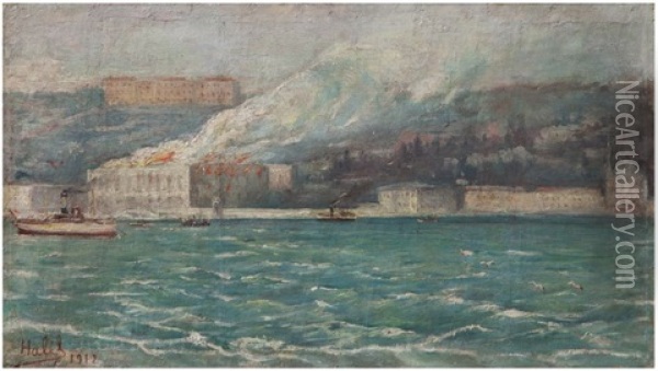 Uskudar'da Yangin Oil Painting - Halil Pasha