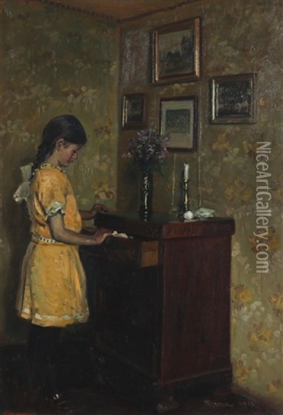 Interior With A Girl By A Dresser Oil Painting - Fritz Kraul