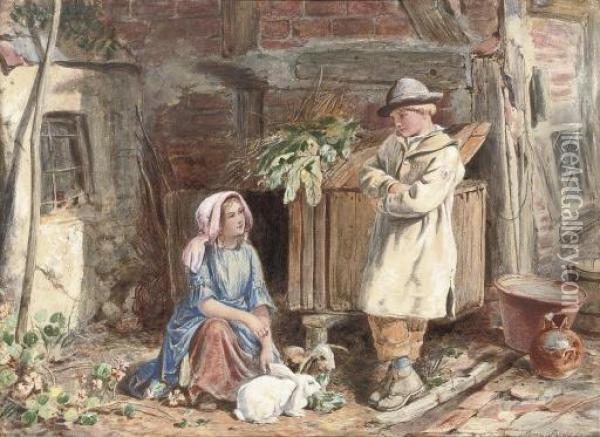 The Rabbit Hutch Oil Painting - James Jnr Hardy