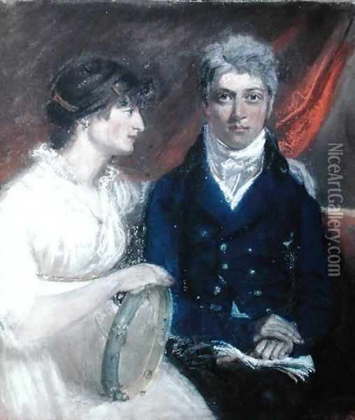 Portrait of Benjamin Thompson and his Wife, 1800 Oil Painting - John Raphael Smith