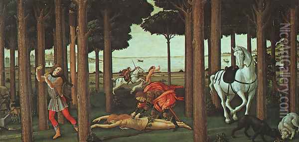 The Story of Nastagio degli Onesti (second episode) c. 1483 Oil Painting - Sandro Botticelli