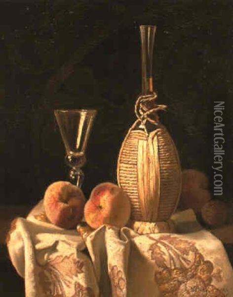 Still Life With Peaches And Wine Oil Painting - Milne Ramsey