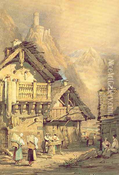 Alpine Village 1824 Oil Painting - Samuel Prout