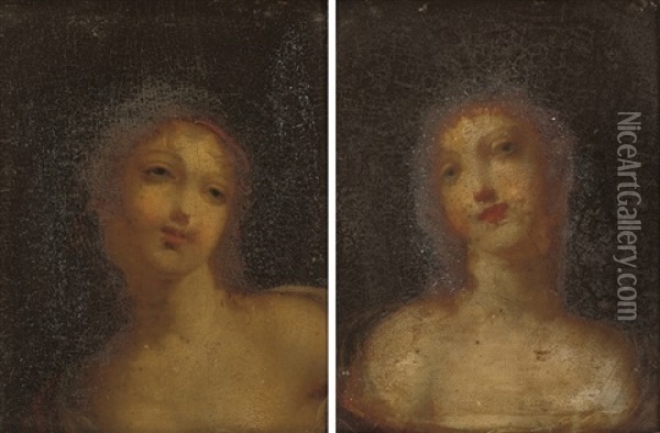 Maidens (irgr; Pair) Oil Painting - Jean Baptiste Greuze