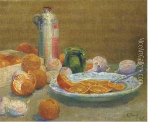 Still Life With Oranges On A Plate Oil Painting - Louis Claude Paviot