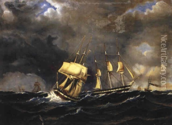 Segelfartyg Pa Stormigt Hav Oil Painting - Marcus Larsson