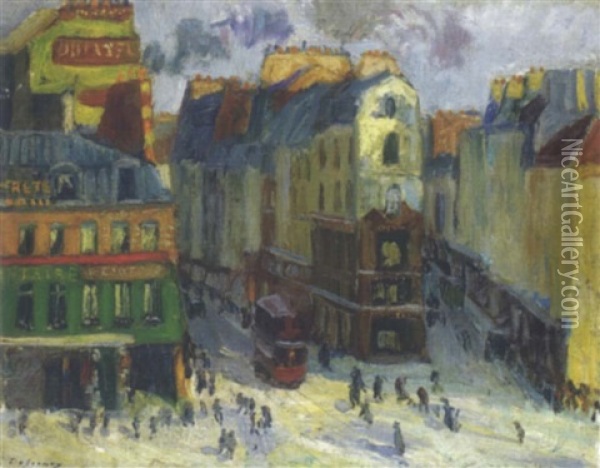 Paris, Scene De Rue Oil Painting - Georges Dufrenoy