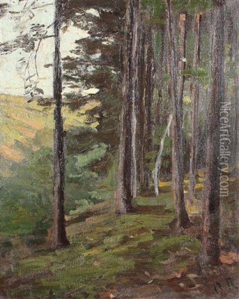 Waldrand Mit Tannen Oil Painting - Otto Reiniger