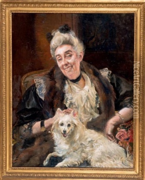 Portrait De Femme Et De Son Chien Oil Painting - Albert Besnard
