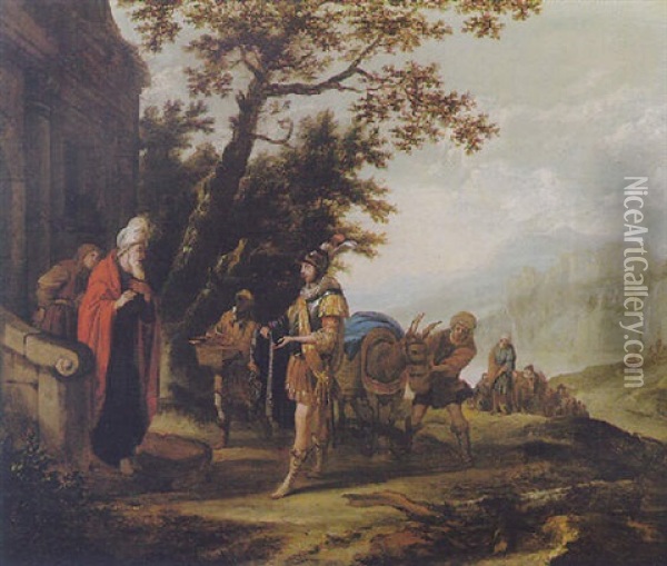 Naaman Offering Gifts To Elisha Oil Painting - Gerbrand Van Den Eeckhout