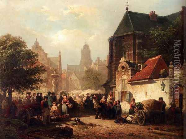 A Market Day In Zaltbommel Oil Painting - Elias Pieter van Bommel